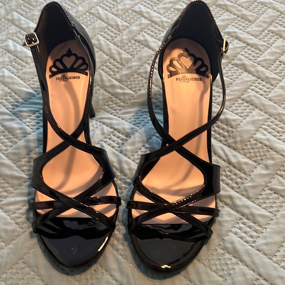 Black Patent Leather Stappy Sandal